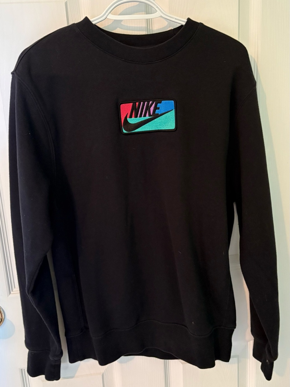 Nike Black Crewneck with Red-Blue-Green Gradient Logo